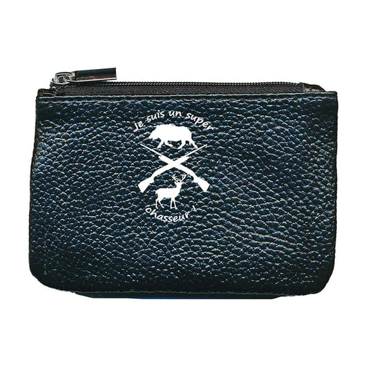 Petit Porte monnaie avec porte clés  en Cuir noir pour Homme Super chasseur