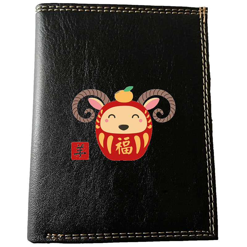 Petit Portefeuille et carte noir en Simili Cuir personnalisé avec Signe chinois Daruma