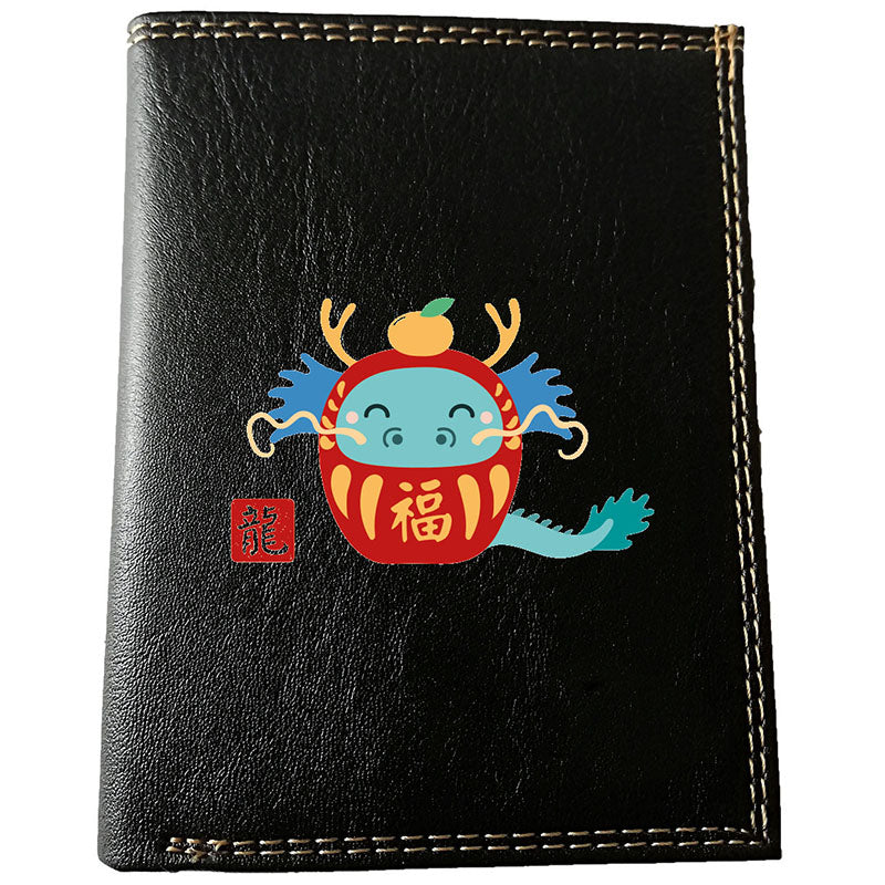 Petit Portefeuille et carte noir en Simili Cuir personnalisé avec Signe chinois Daruma