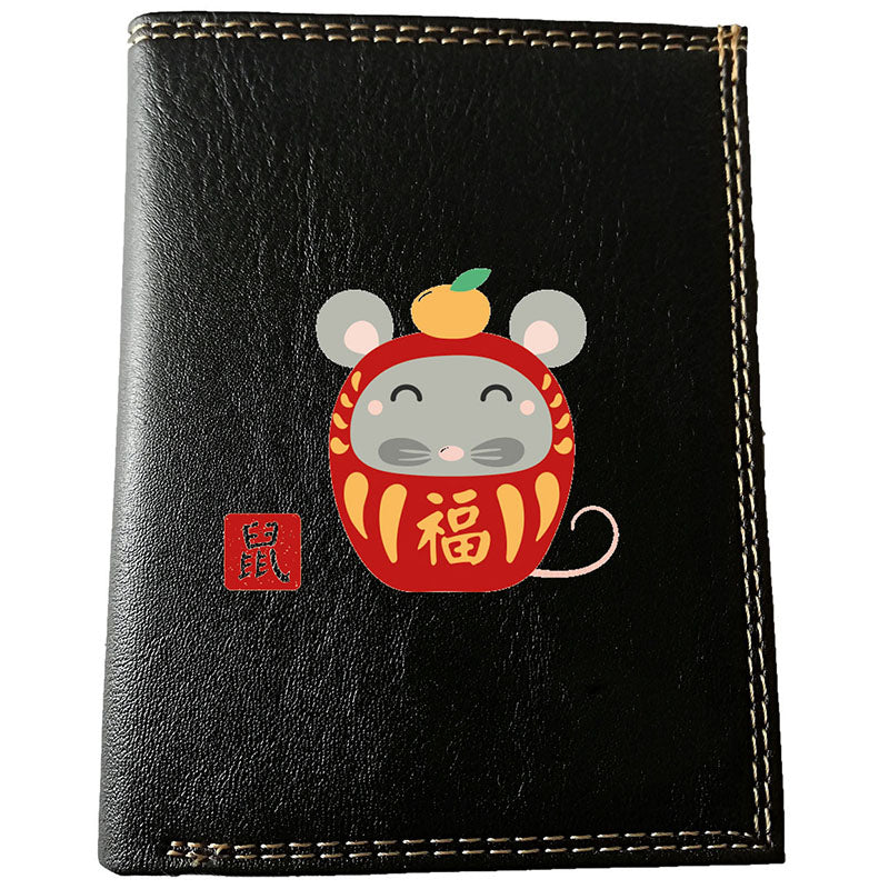 Petit Portefeuille et carte noir en Simili Cuir personnalisé avec Signe chinois Daruma