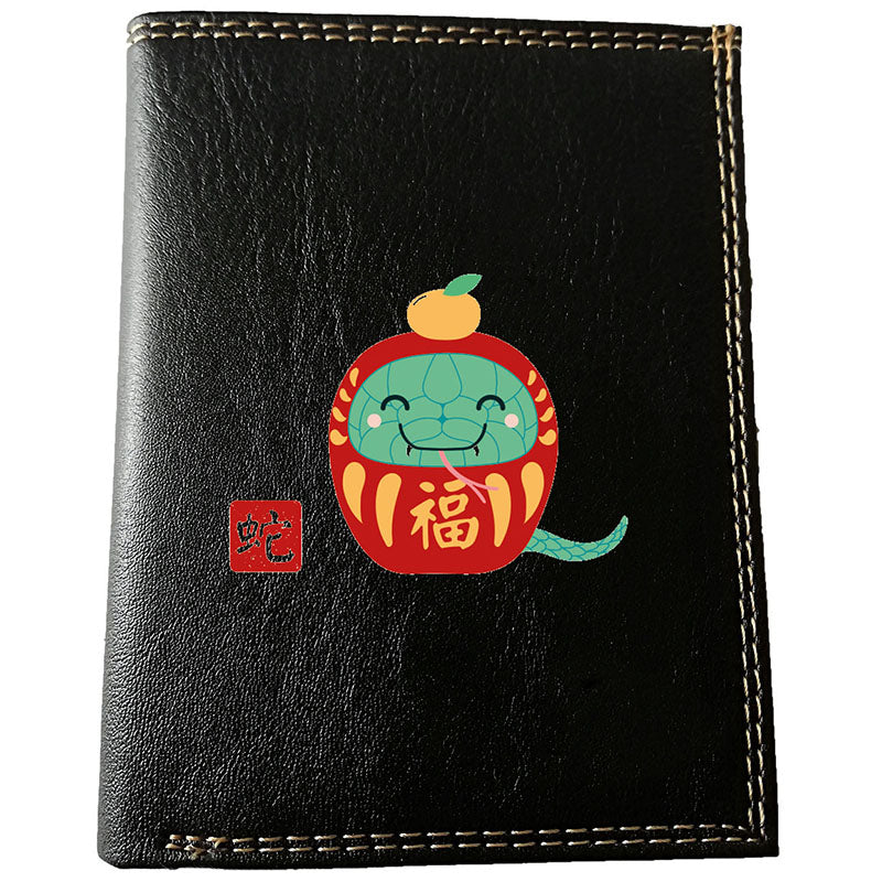 Petit Portefeuille et carte noir en Simili Cuir personnalisé avec Signe chinois Daruma