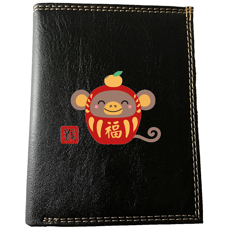 Petit Portefeuille et carte noir en Simili Cuir personnalisé avec Signe chinois Daruma