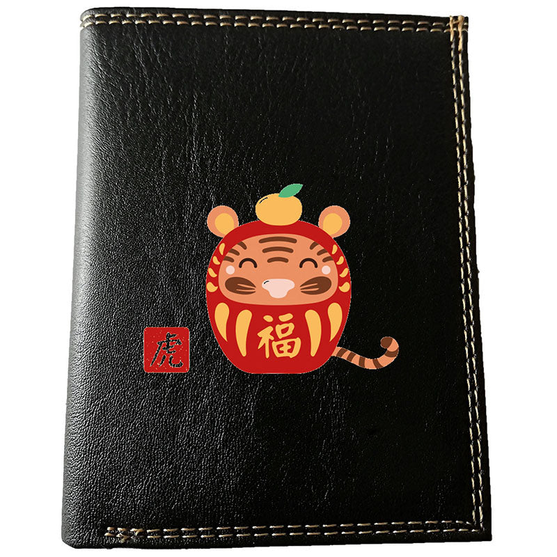 Petit Portefeuille et carte noir en Simili Cuir personnalisé avec Signe chinois Daruma