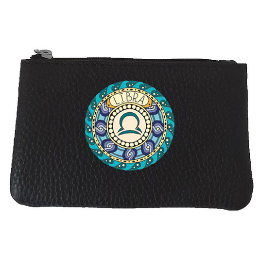 Petit Porte monnaie avec porte clés  en Cuir noir personnalisé Signe zodiaque astrologique