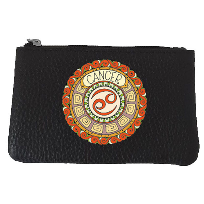 Petit Porte monnaie avec porte clés en Cuir noir personnalisé Signe zodiaque astrologique