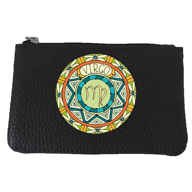 Petit Porte monnaie avec porte clés en Cuir noir personnalisé Signe zodiaque astrologique