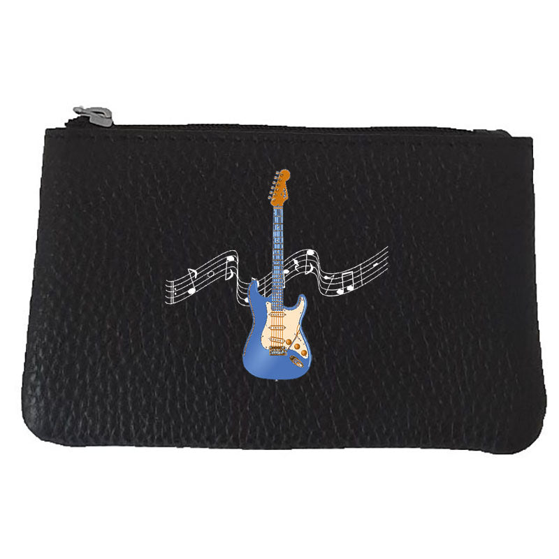 Petit porte monnaie avec porte clés en Cuir noir pour Homme personnalisé Guitare
