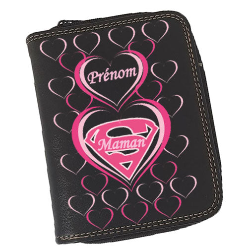 Porte-Monnaie & Porte-Cartes Femme – Personnalisé S Maman – Simili Cuir Noir