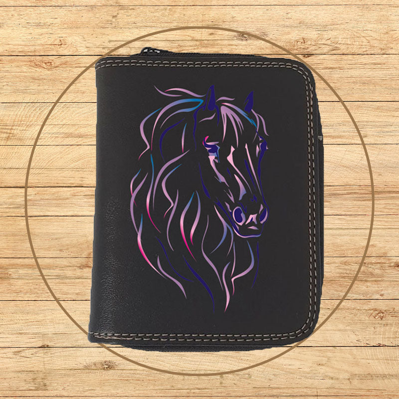 Porte monnaie et carte noir en Simili Cuir Design Cheval