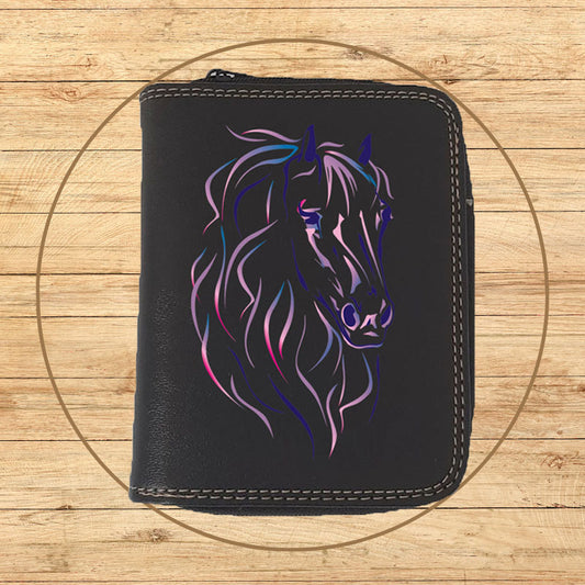 Porte monnaie et carte noir en Simili Cuir Design Cheval
