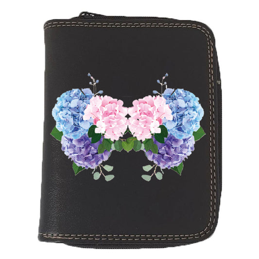 Porte monnaie et carte noir en Simili Cuir pour femme personnalisé Hortensia
