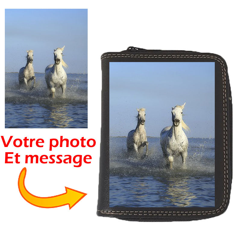 Porte monnaie et carte noir en Simili Cuir personnalisé avec Votre Photo ou Logo et Texte