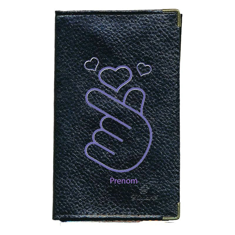 Porte Carte Grise en Cuir noir pour femme motif Coeur Coréen