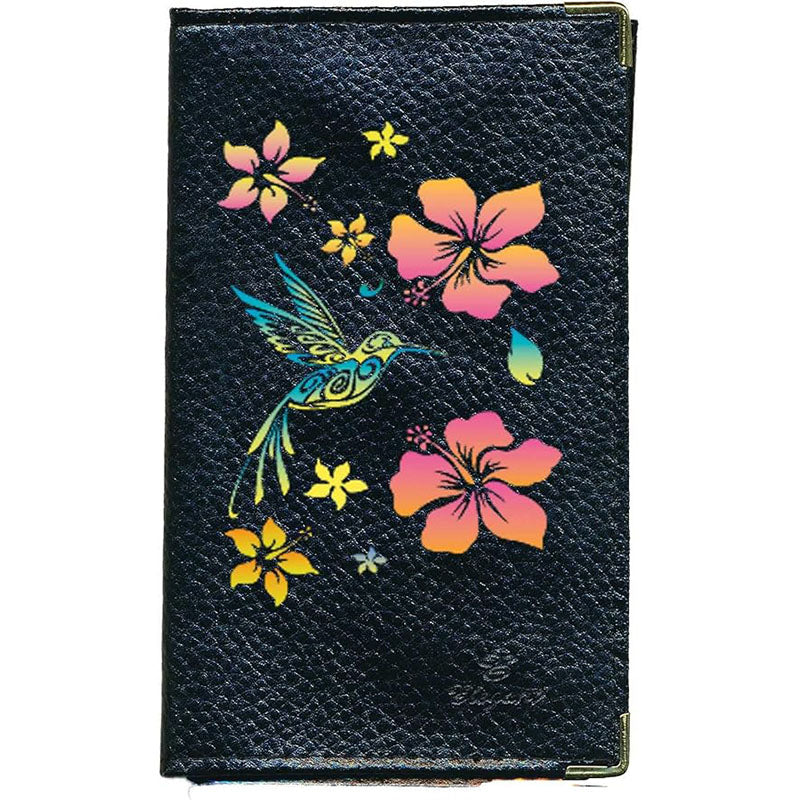 Porte Carte Grise en Cuir noir pour femme motif Colibri Orange