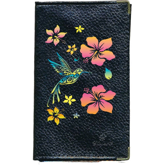 Porte Carte Grise en Cuir noir pour femme motif Colibri Orange