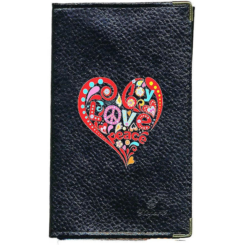 Porte Carte Grise en Cuir noir pour femme motif Love Peace