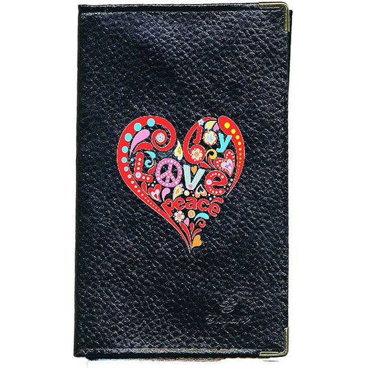 Porte Carte Grise en Cuir noir pour femme motif Love Peace