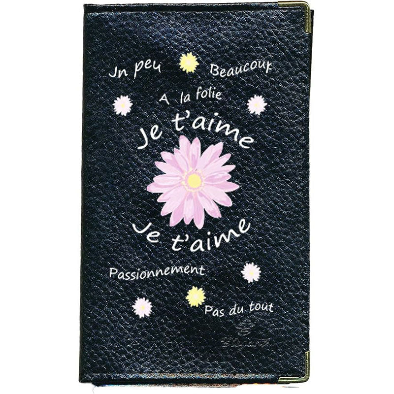 Porte Carte Grise en Cuir noir pour femme motif Marguerite Je t'aime