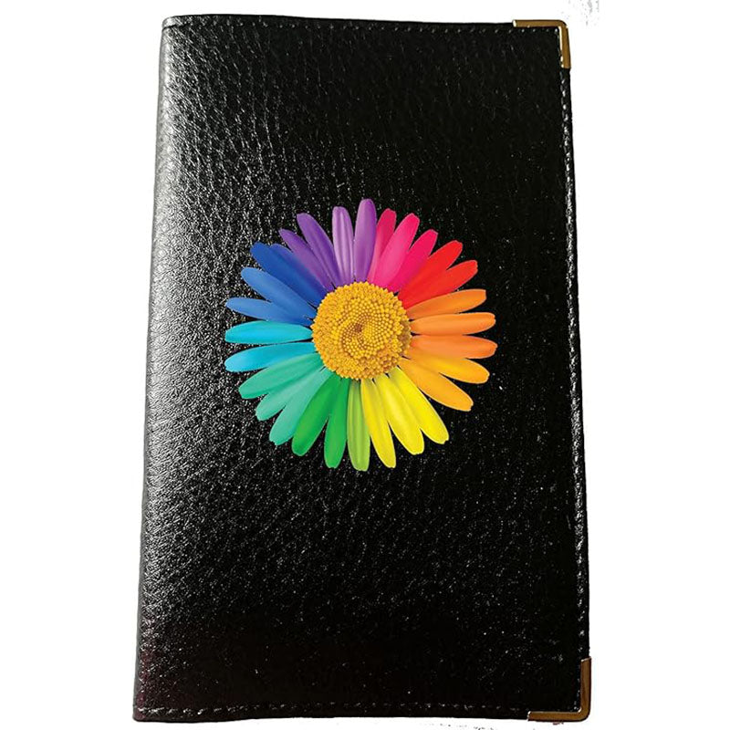 Porte Carte Grise en Cuir noir pour femme Marguerite Arc en Ciel