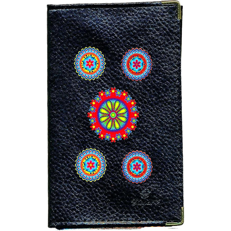 Porte Carte Grise en Cuir noir pour femme motif Marguerite Rouge