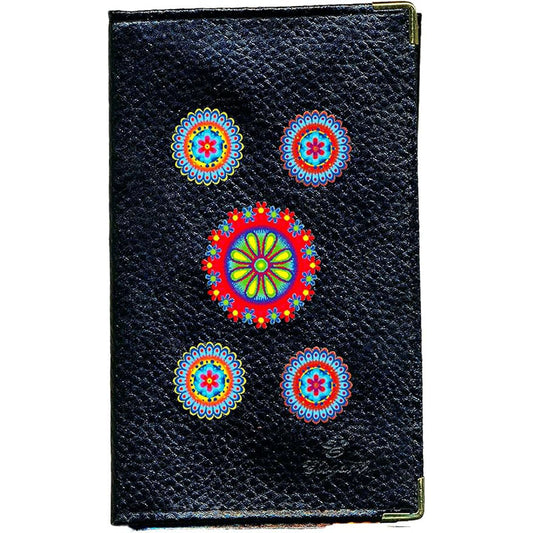 Porte Carte Grise en Cuir noir pour femme motif Marguerite Rouge