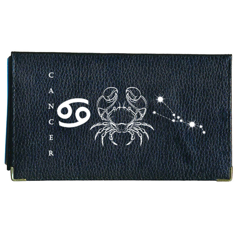 Porte Chéquier long en cuir noir personnalisé avec Signe Astrologique