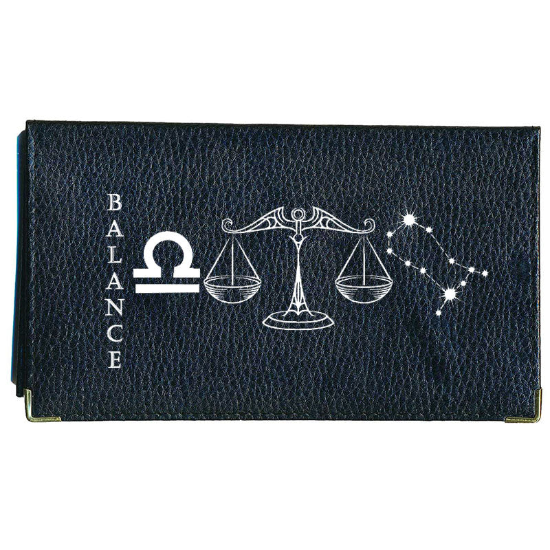 Porte Chéquier en cuir noir personnalisé avec Signe Astrologique