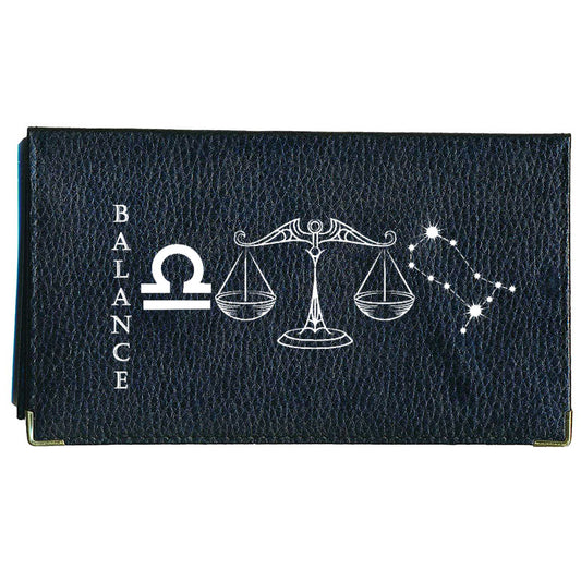 Porte Chéquier en cuir noir personnalisé avec Signe Astrologique