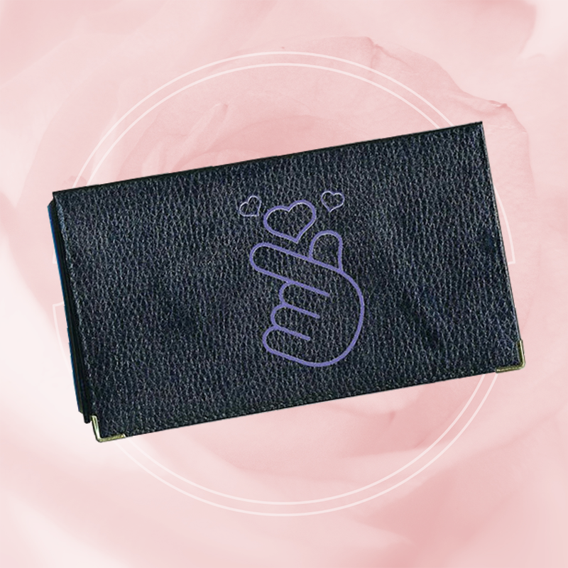 Porte chéquier et carte en cuir noir pour femme personnalisé Cœur Coréen