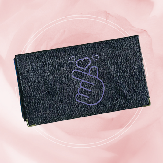 Porte chéquier et carte en cuir noir pour femme personnalisé Cœur Coréen