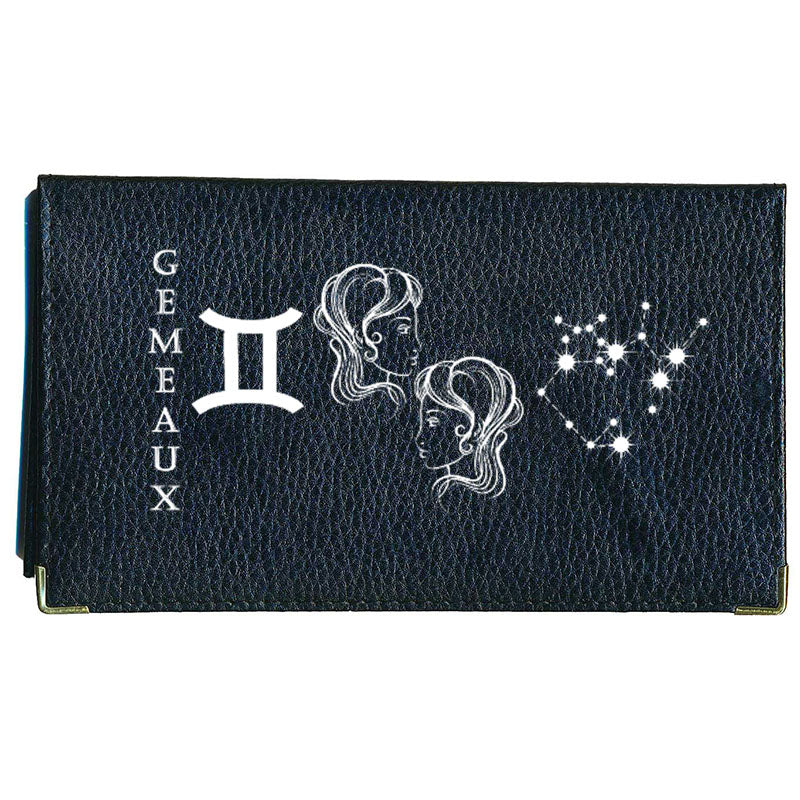 Porte Chéquier en cuir noir personnalisé avec Signe Astrologique