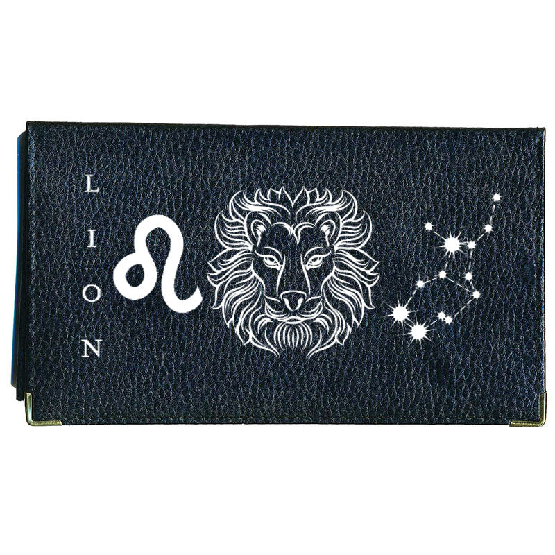 Porte Chéquier en cuir noir personnalisé avec Signe Astrologique