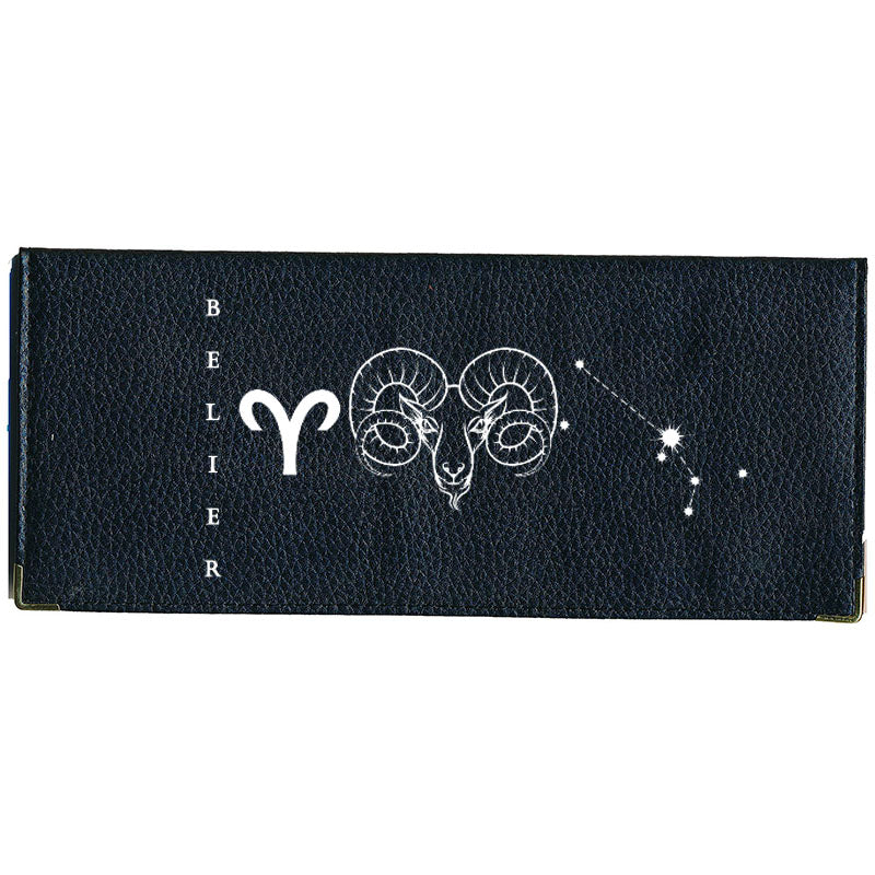 Porte Chéquier long en cuir noir personnalisé avec Signe Astrologique