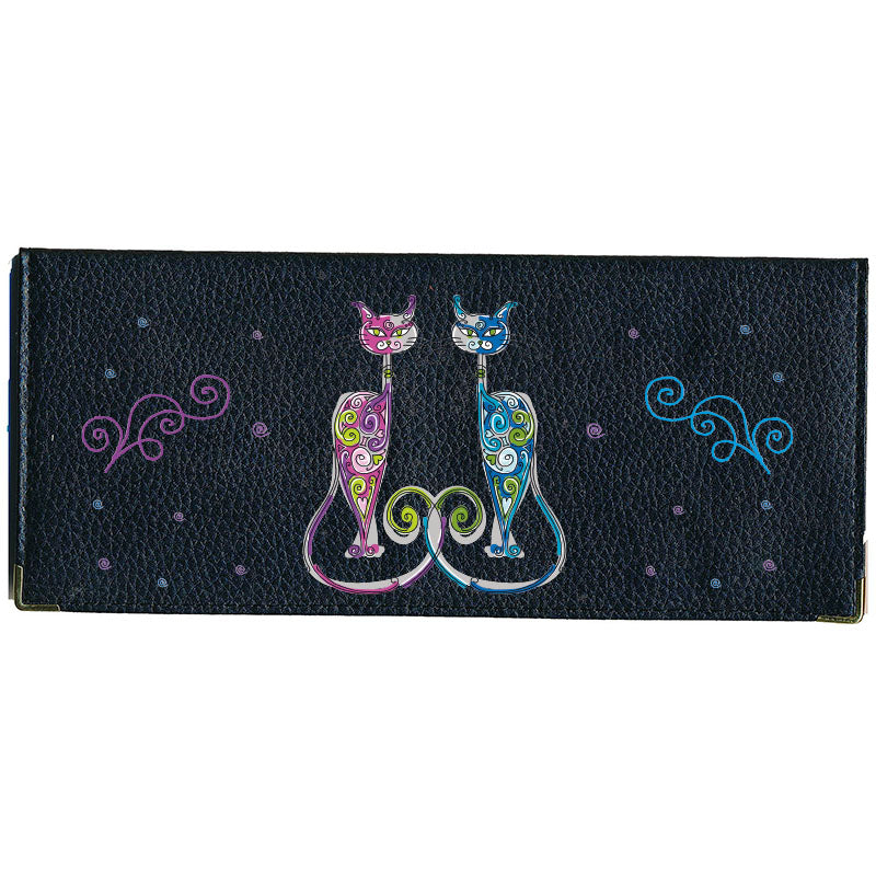 Porte Chéquier long en cuir noir personnalisé avec personnalisé avec Couple chat