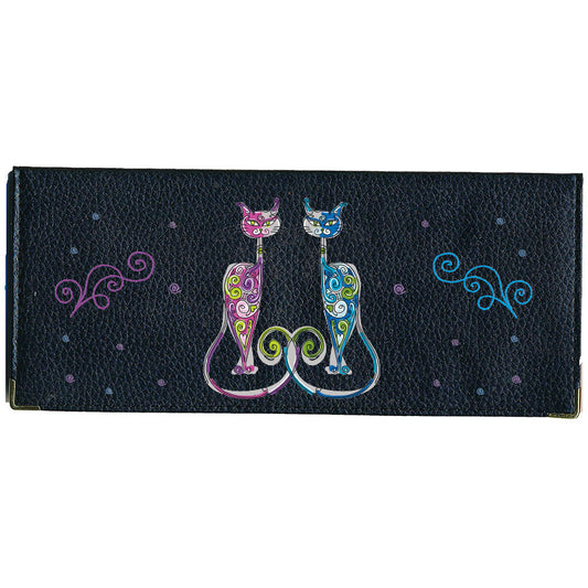 Porte Chéquier long en cuir noir personnalisé avec personnalisé avec Couple chat