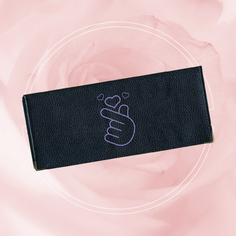 Porte Chéquier long en cuir noir personnalisé avec personnalisé avec Cœur Coréen