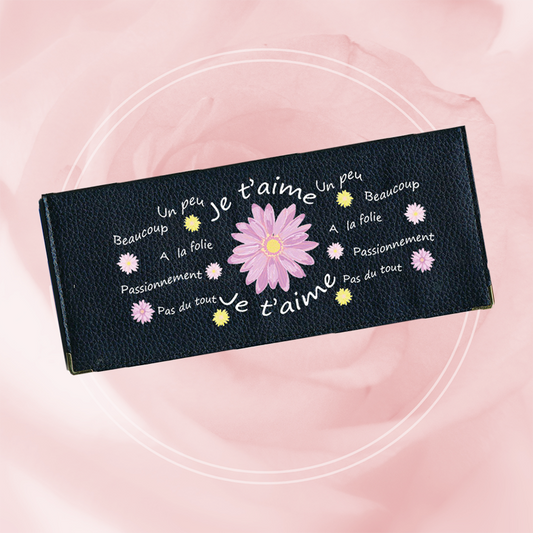 Porte Chéquier long en cuir noir personnalisé avec personnalisé Je t'aime a la folie