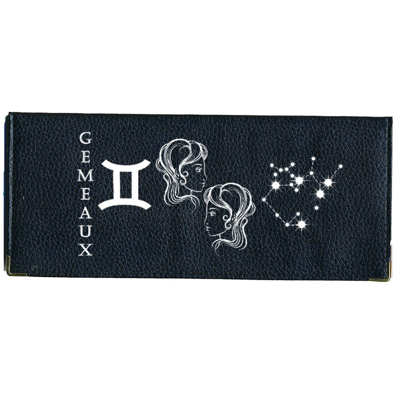 Porte Chéquier long en cuir noir personnalisé avec Signe Astrologique