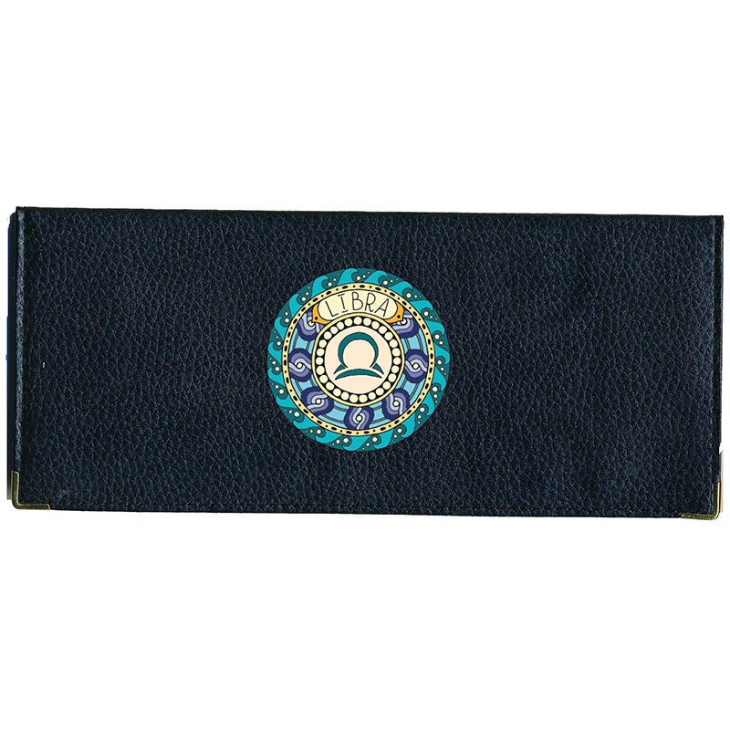 Porte Chéquier long en cuir noir personnalisé avec Signe Zodiaque Astrologique