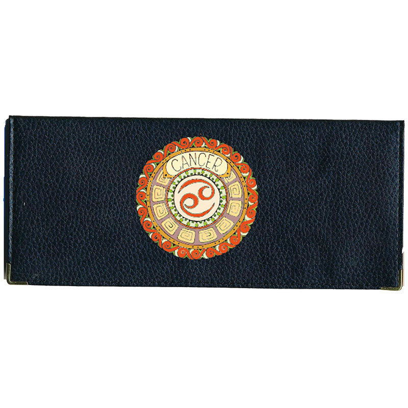 Porte Chéquier long en cuir noir personnalisé avec Signe Zodiaque Astrologique