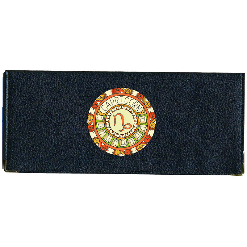 Porte Chéquier long en cuir noir personnalisé avec Signe Zodiaque Astrologique