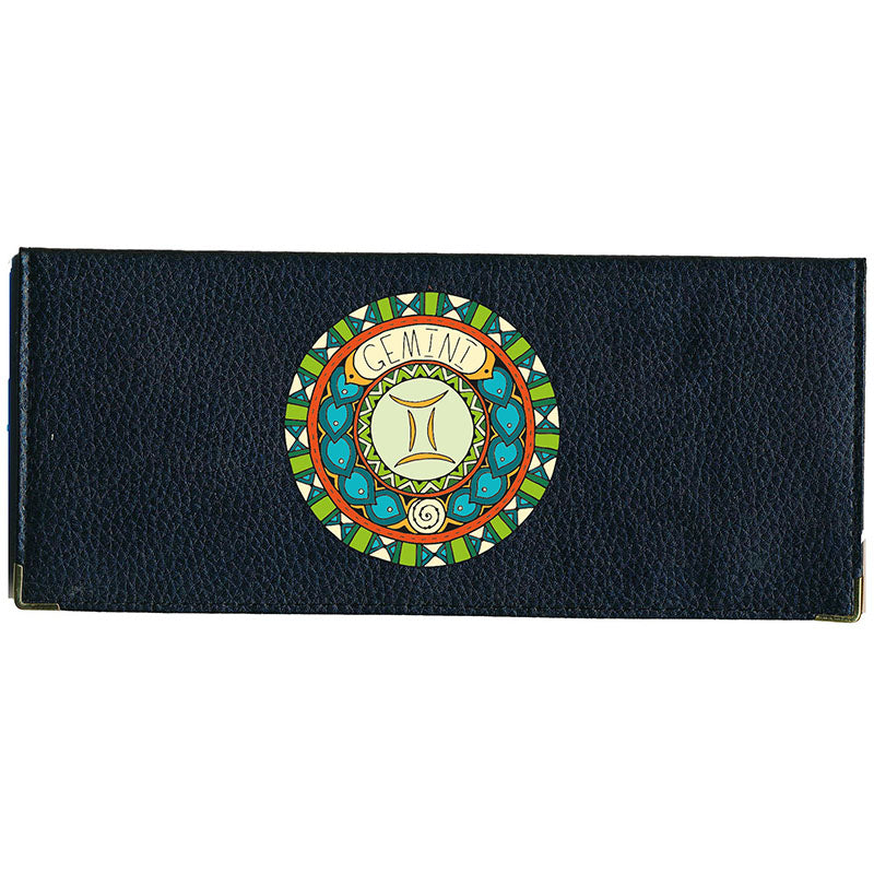 Porte Chéquier long en cuir noir personnalisé avec Signe Zodiaque Astrologique