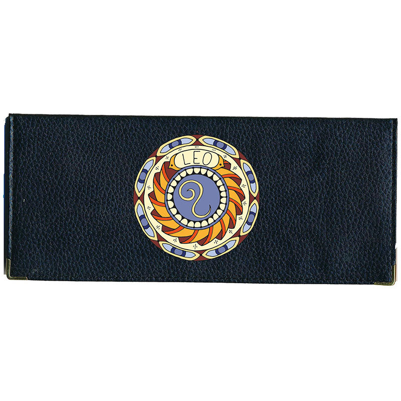 Porte Chéquier long en cuir noir personnalisé avec Signe Zodiaque Astrologique