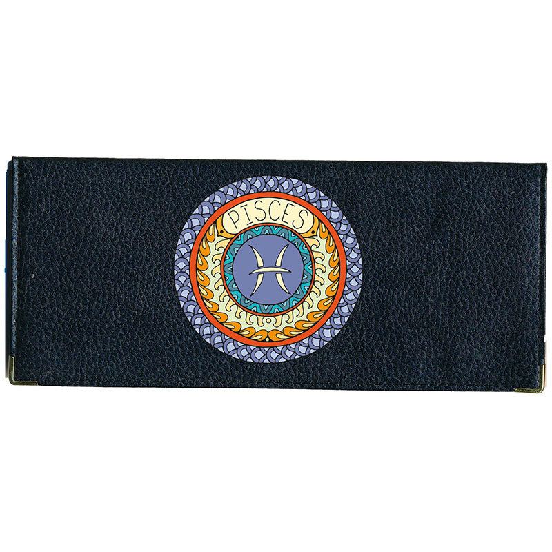 Porte Chéquier long en cuir noir personnalisé avec Signe Zodiaque Astrologique