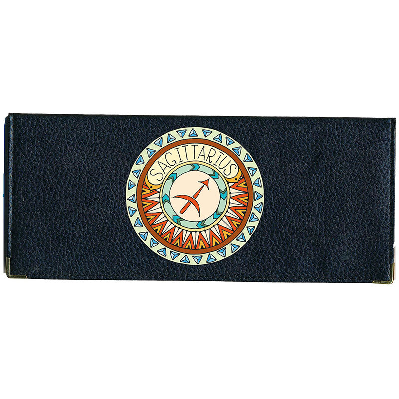 Porte Chéquier long en cuir noir personnalisé avec Signe Zodiaque Astrologique