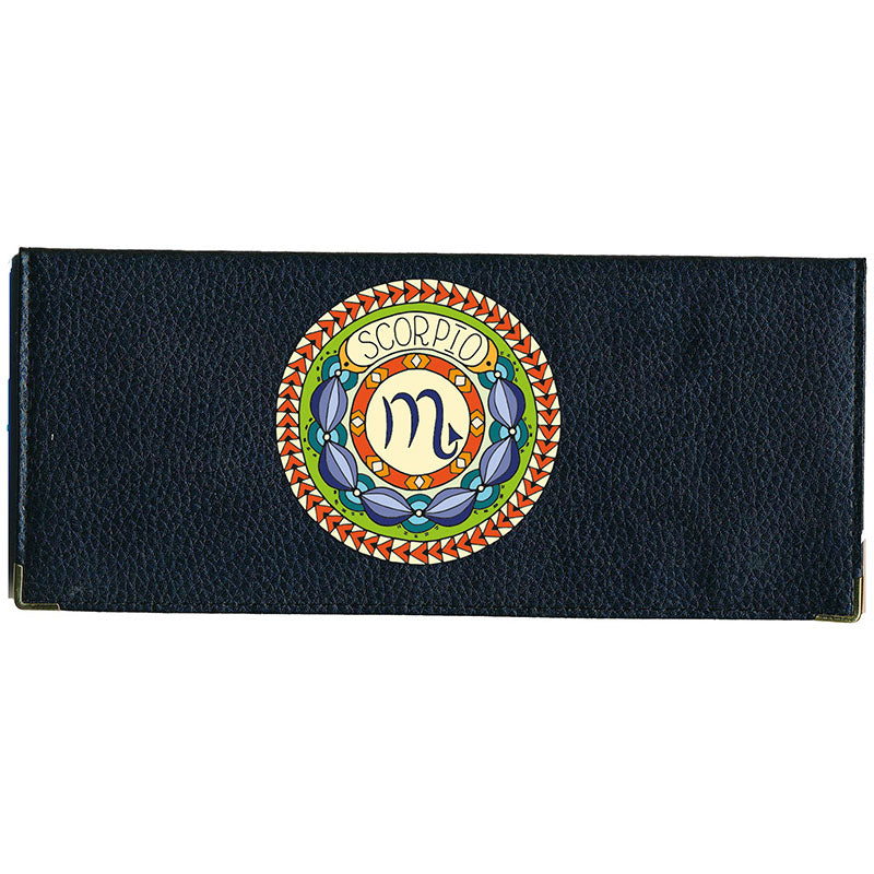 Porte Chéquier long en cuir noir personnalisé avec Signe Zodiaque Astrologique