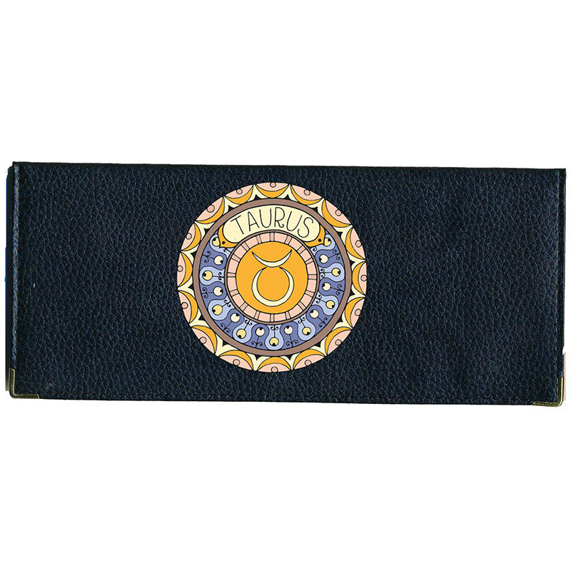 Porte Chéquier long en cuir noir personnalisé avec Signe Zodiaque Astrologique