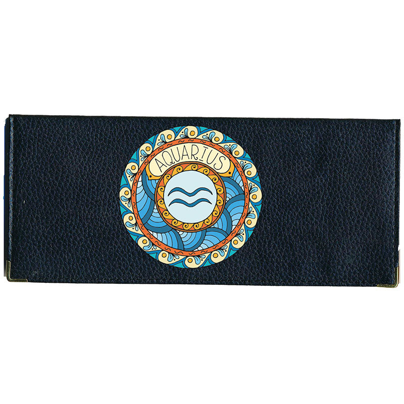 Porte Chéquier long en cuir noir personnalisé avec Signe Zodiaque Astrologique
