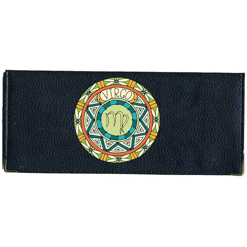Porte Chéquier long en cuir noir personnalisé avec Signe Zodiaque Astrologique