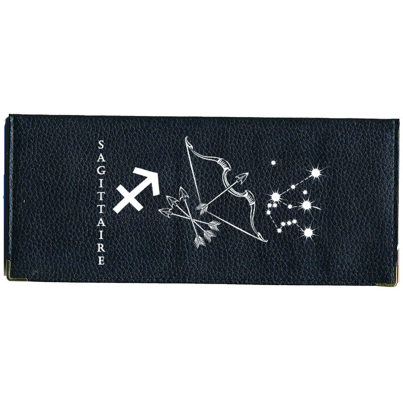 Porte Chéquier long en cuir noir personnalisé avec Signe Astrologique